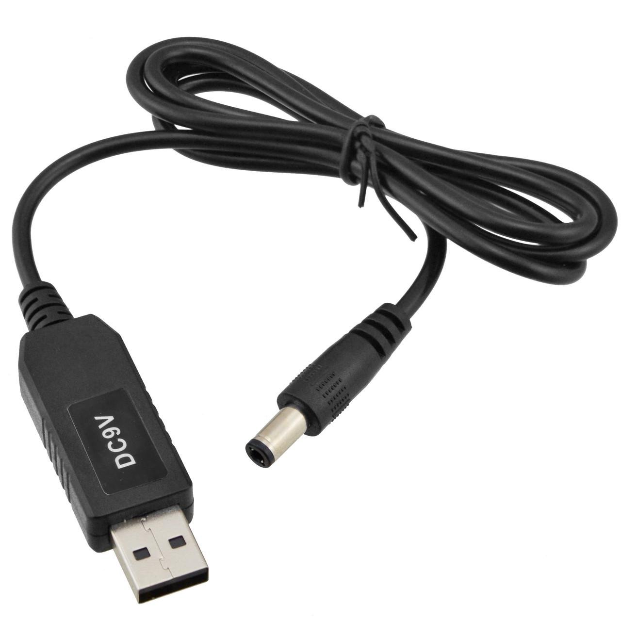 Кабель-конвертер Rias для Wi-Fi роутера з 5 V на 9 V USB-5,5x2,1 мм 1 м Black (3_02541)