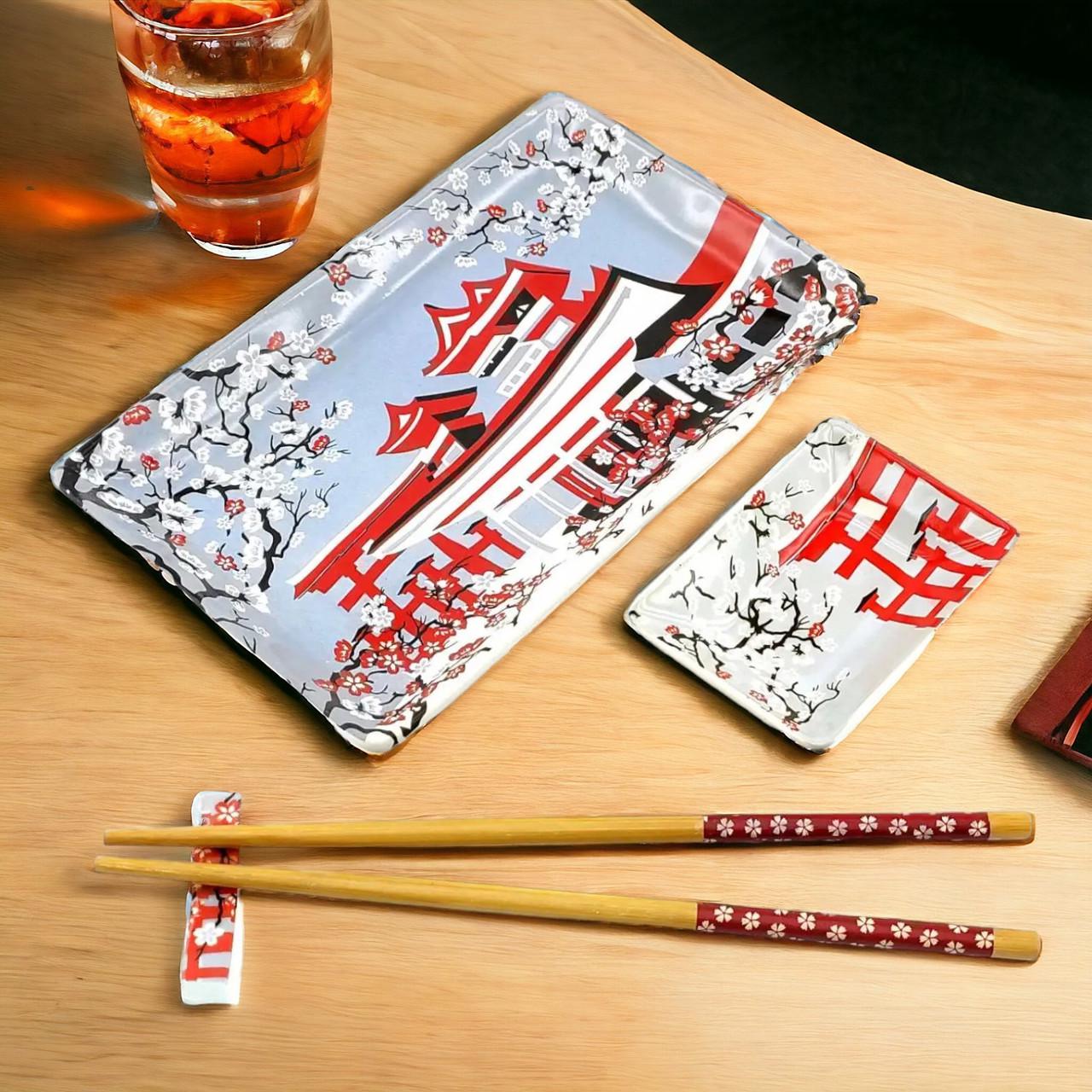 Набор посуды для суши Цветение сакуры сервировочный 4 предмета 28х14 см (07-34280I) - фото 3