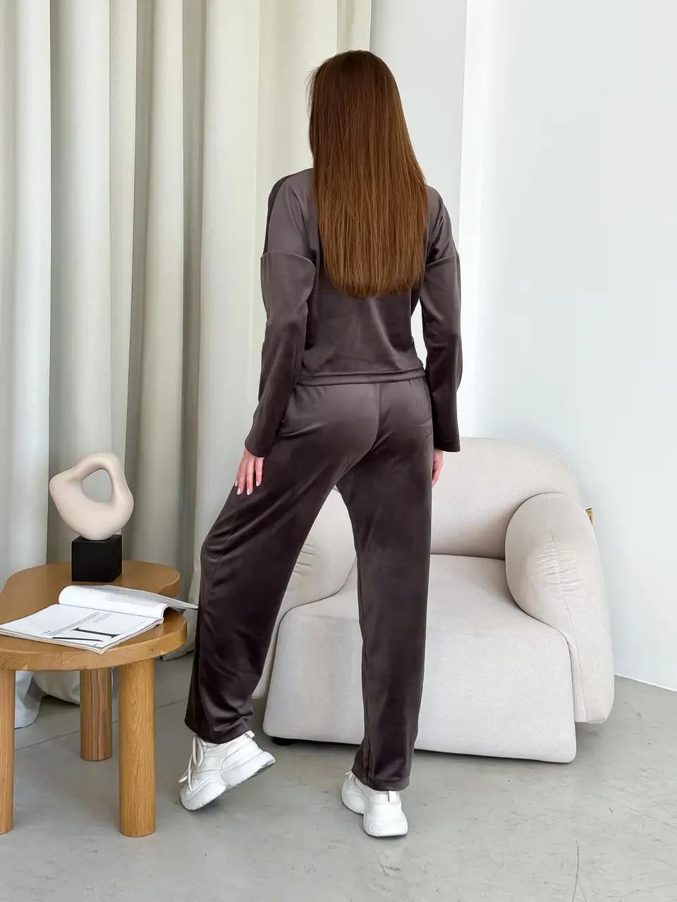 Домашний костюм женский плюшевый кофта и штаны S-M Brown (2037567139) - фото 5