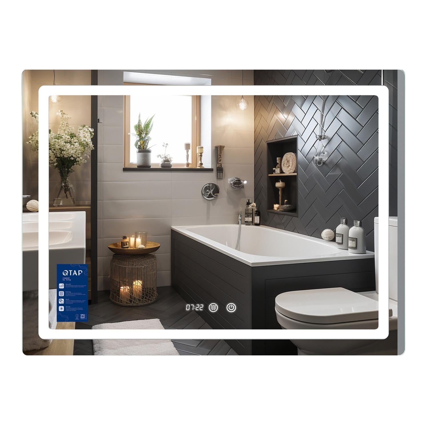 Дзеркало для ванної кімнати Qtap Mideya 1000x800 прямокутне, з LED-підсвічуванням та антизапотіванням (QTMID100080049266)