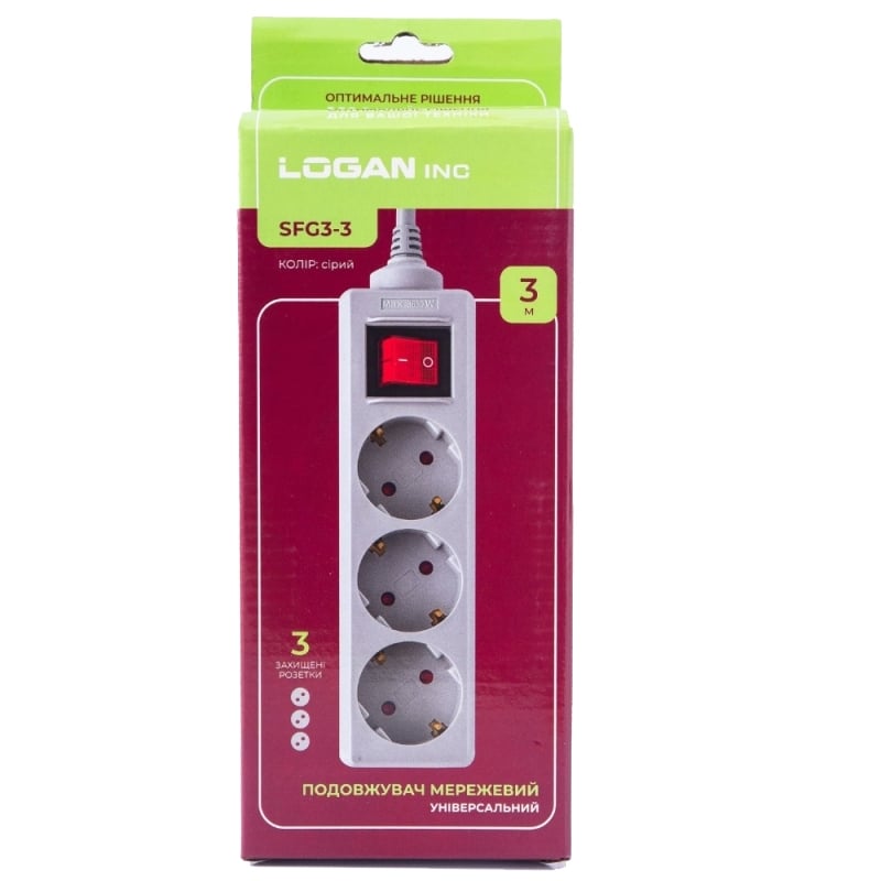 Мережевий фільтр-подовжувач Logan SFG3-3 3 розетки 3 м Gray (28690340) - фото 3 Мережевий фільтр-подовжувач Logan SFG3-3 3 розетки 3 м Gray (28690340) - фото 3