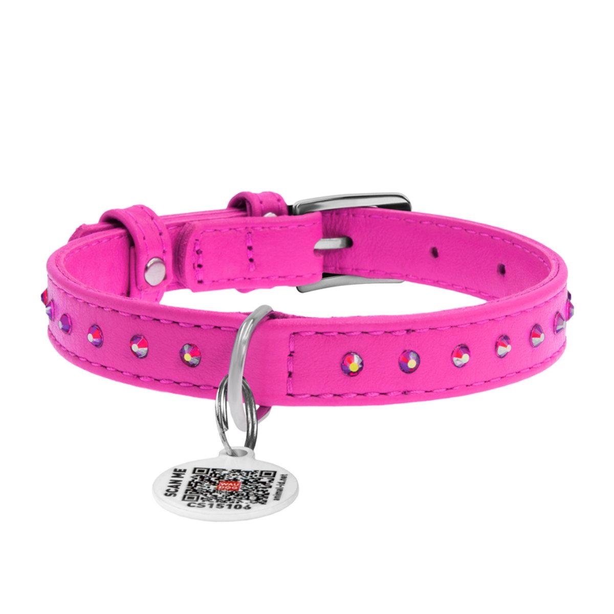 Нашийник для собак Waudog Glamour з клейовими стразами шкіра 15 мм x 27-36 см Рожевий