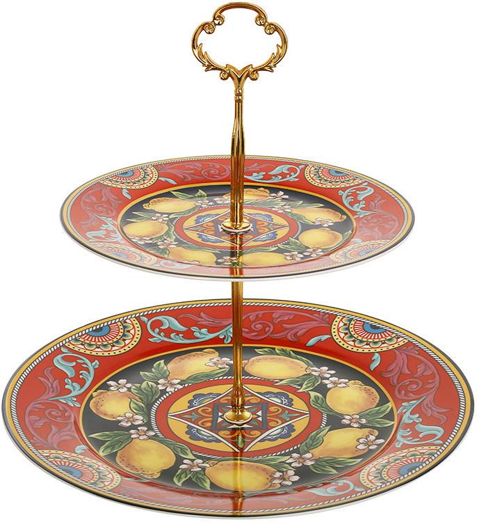 Фуршетна стійка Sicilia Ornamento Ø27/Ø19 см порцелянова 2-х ярусна Фуршетна стійка Sicilia Ornamento Ø27/Ø19 см порцелянова 2-х ярусна