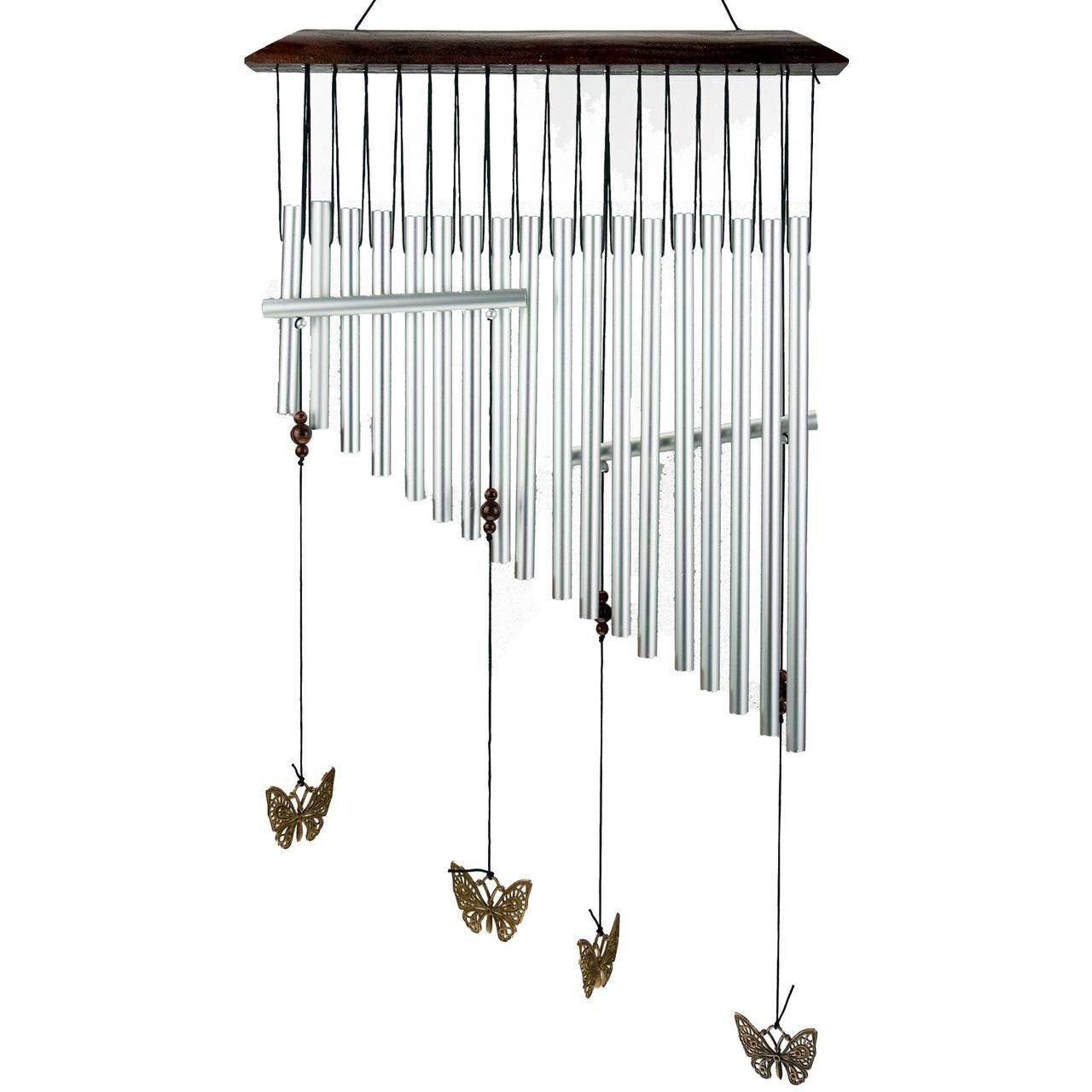 Музыка ветра 18 металлических трубочек с бабочками 68 см Золотистый (С5925)