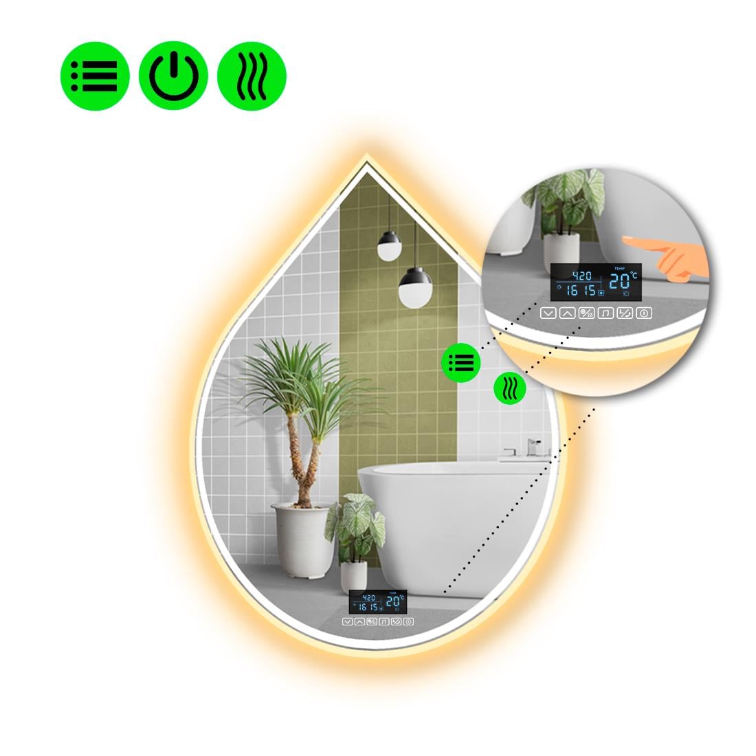 Зеркало с LED подсветкой Goccia 4 с Smart-блоком и подогревом 60x50 см (8995293)