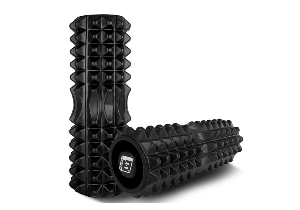 Массажный ролик EasyFit Grid Roller v.1.2 с заглушками с двух сторон 33 см Черный (EF-2022a-BK) - фото 2