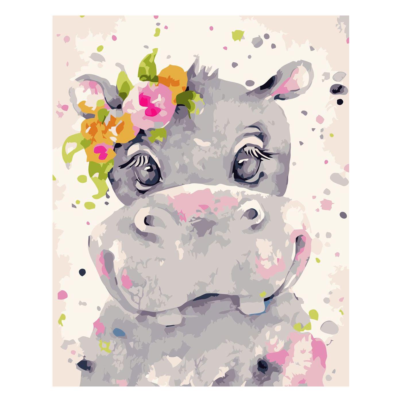 Картина по номерам Strateg Премиум Акварельный бегемот с лаком 30х40 см (SV-0030)