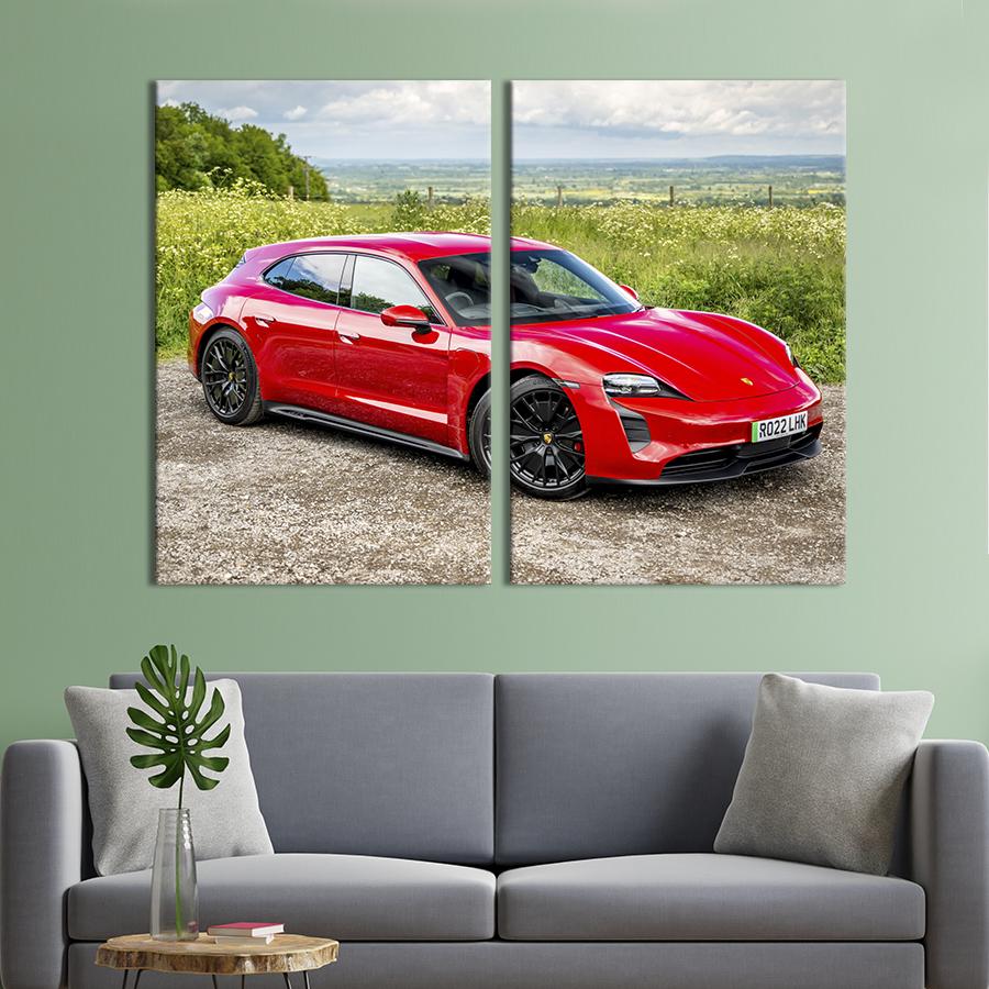 Картина на холсте Красивый красный Porsche Taycan 71x51 см (1386-2)