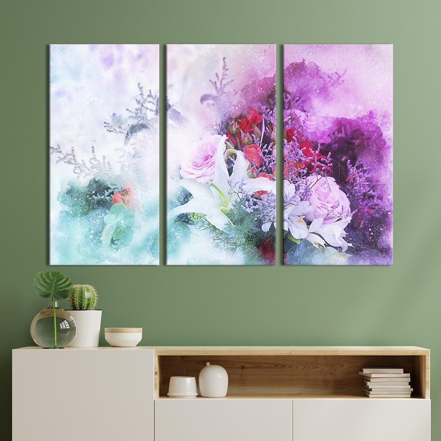 Картина на полотні триптих Незвичайний абстрактний букет квітів 156x100 см (854-31)