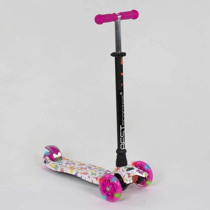 Самокат триколісний Maxi Best Scooter пластмасовий трубка керма алюмінієва Pink/White/Black (83266)