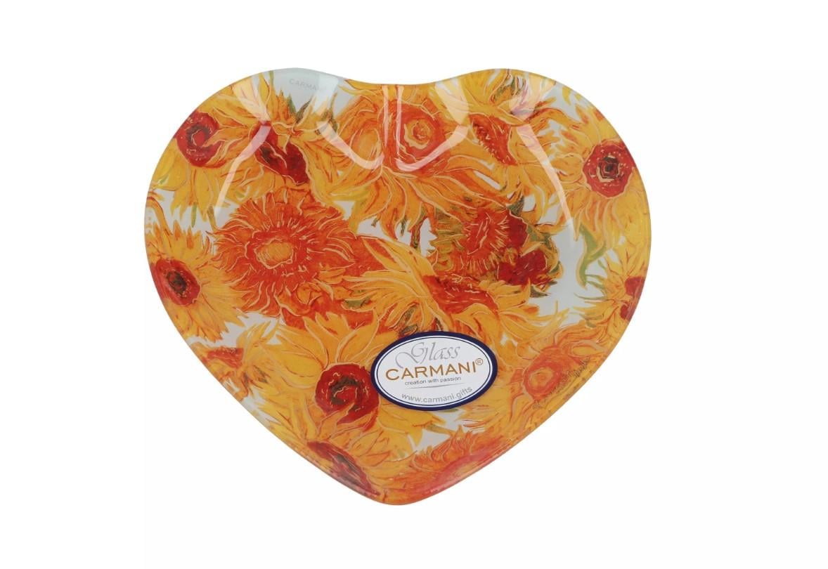Тарелка стеклянная сердце Сармани Ван Гог Подсолнечник 18х19 см (198-1441)