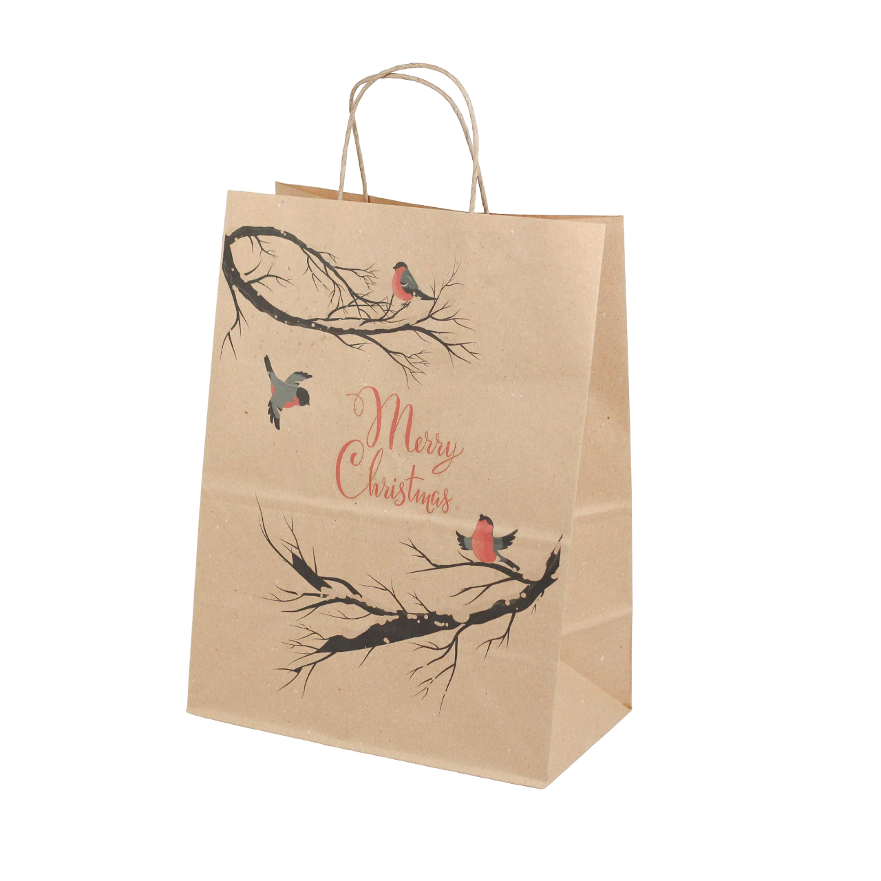 Подарочный пакет новогодний Merry Christmas Снегири на ветви с кручеными ручками 260х150х350 мм 10 шт.