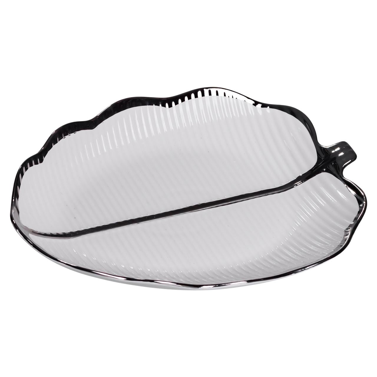 Блюдо для сервірування столу у формі листа 31х20х3 см Сріблястий (ML6047)