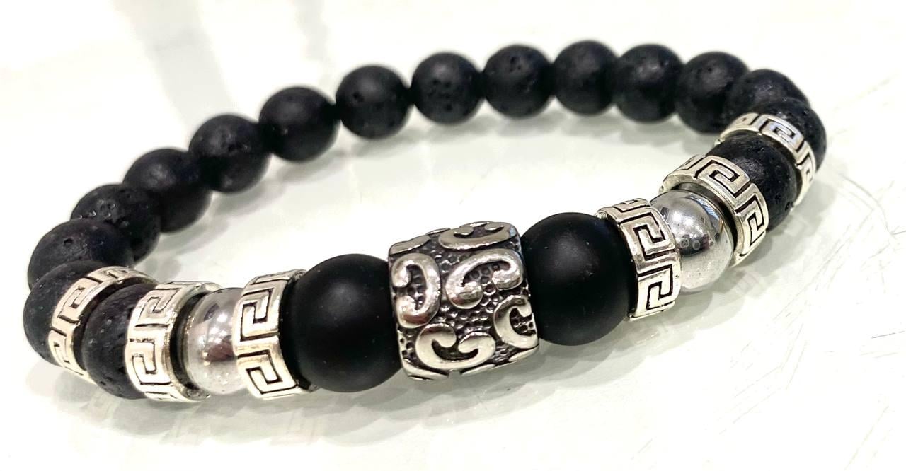 Браслет LITAURS из натурального камня гематит лавовый/оникс металлические вставки М 15-17 см (241202) - фото 2 Браслет LITAURS из натурального камня гематит лавовый/оникс металлические вставки М 15-17 см (241202) - фото 2