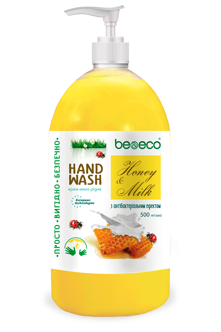 Крем-мыло с антибактериальным эффектом Be&Eco Молоко и мед 500 мл Крем-мыло с антибактериальным эффектом Be&Eco Молоко и мед 500 мл