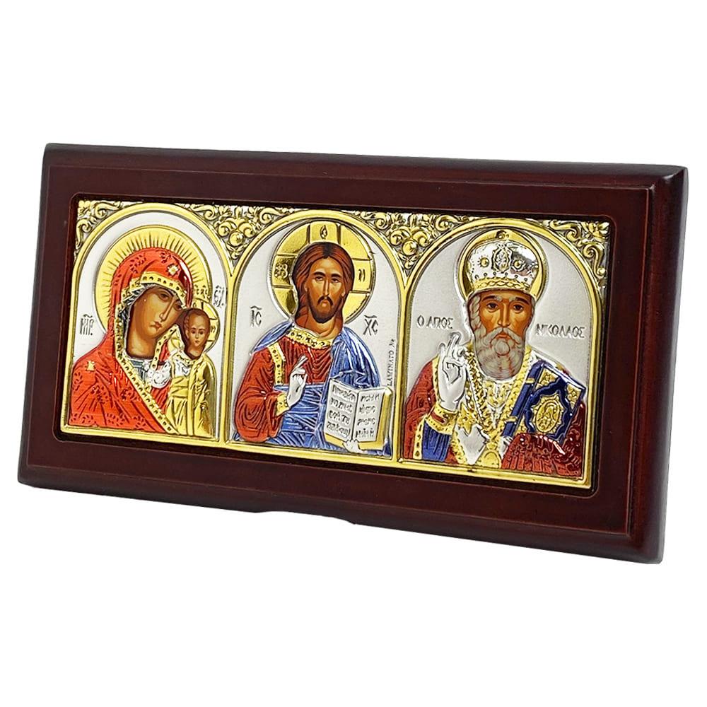 Ікона триптих грецька настільна 9,5х5 см (EK1-501XAG/3MC)