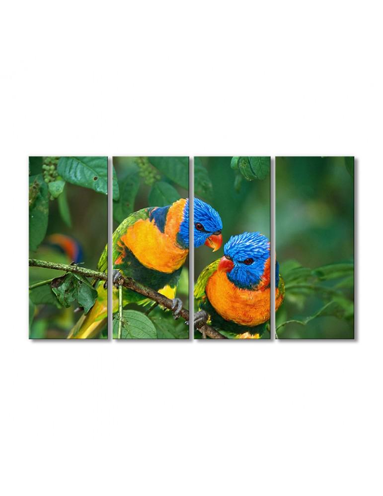 Картина модульна Різнобарвні папуги 4 модуля 60x90 см Картина модульна Різнобарвні папуги 4 модуля 60x90 см