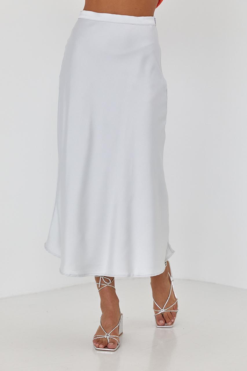 Юбка-миди длинная атласная M Светло-серый (11644059)