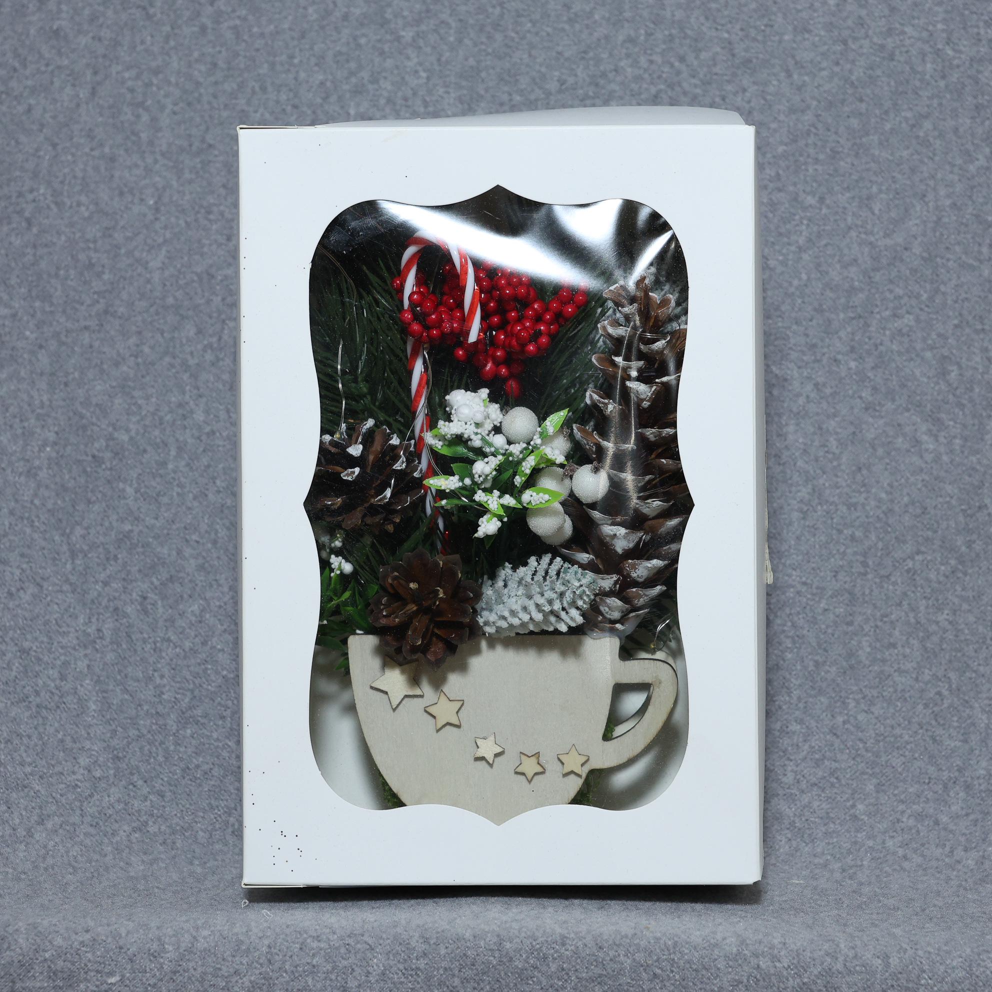 Композиция новогодняя GALA DECOR в деревянной чашке с шишками/хвоей/ягодами и лед подсветкой 25 см (К2515Л) - фото 3 Композиция новогодняя GALA DECOR в деревянной чашке с шишками/хвоей/ягодами и лед подсветкой 25 см (К2515Л) - фото 3