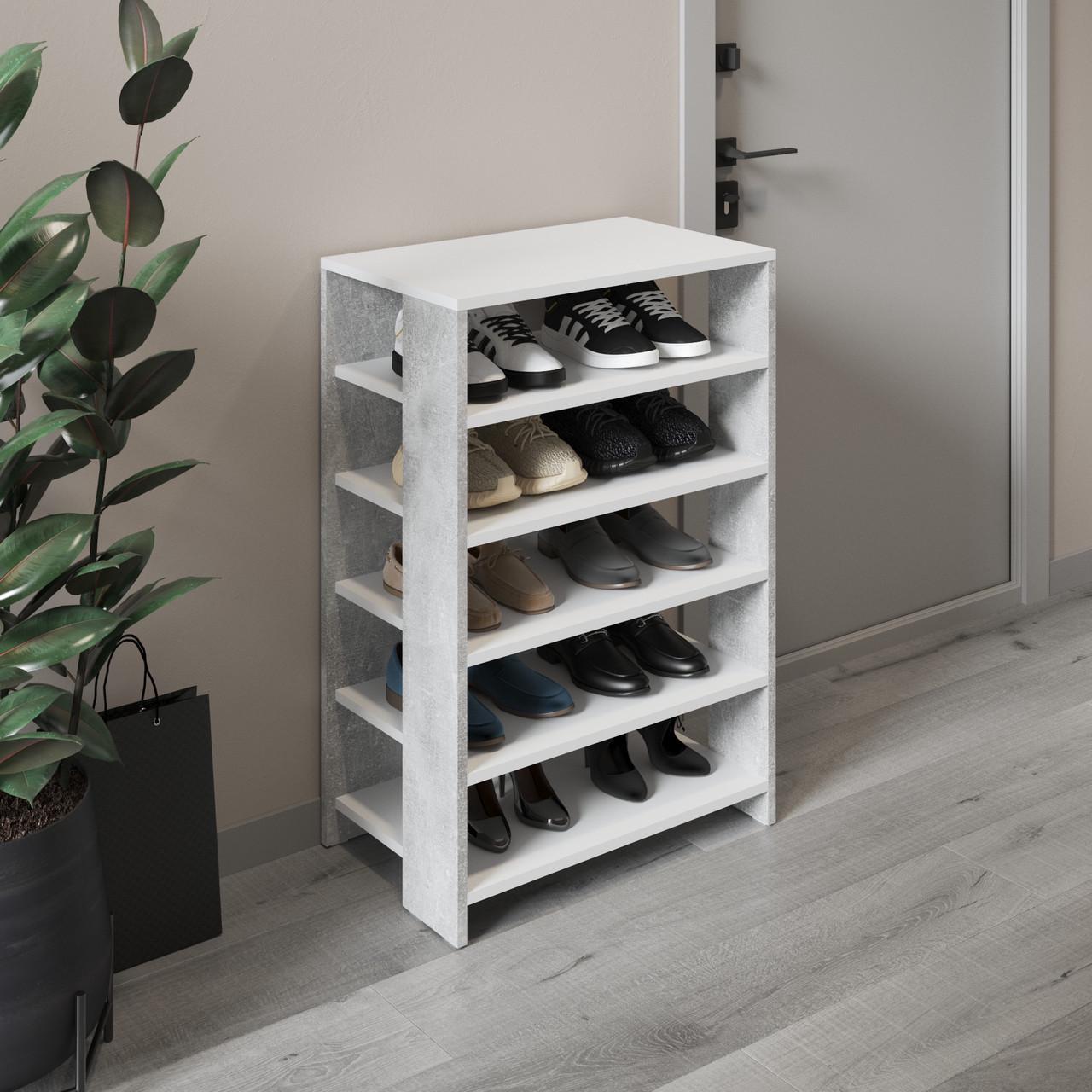 Тумба для обуви с 5 полками VAYS Бетон + Белый 60х34,4х90 см