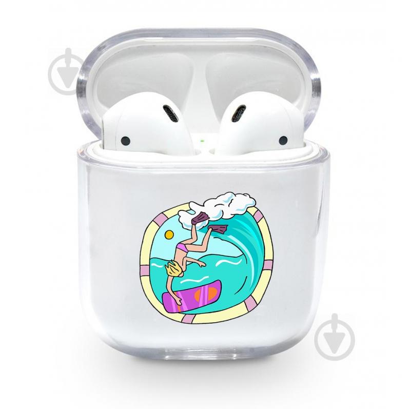 Прозрачный силиконовый чехол Apple AirPods с рисунком - Сёрфер (KAP1127)