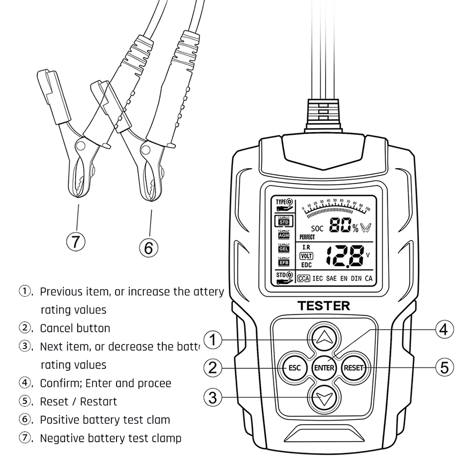 Тестер автомобильного аккумулятора FOXSUR FBT200 12 V/24 V - фото 13