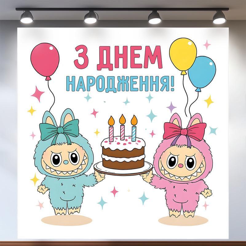 Баннер для фотозоны Лабубу 200x200 см №44368