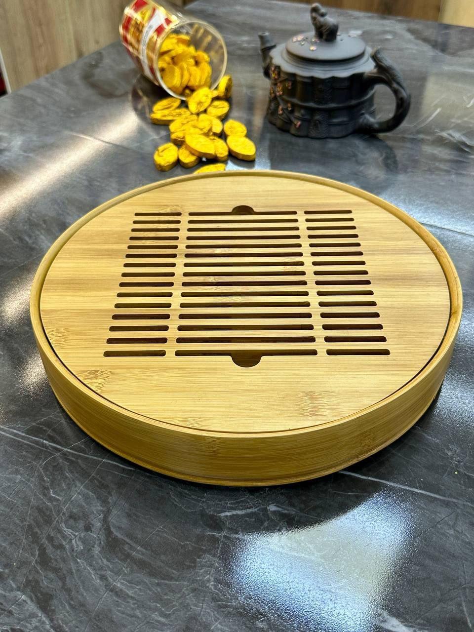 Таця-чабань для чайної церемонії Райз дерев'яна кругла 25х5 см (OS-T0511) - фото 4 Таця-чабань для чайної церемонії Райз дерев'яна кругла 25х5 см (OS-T0511) - фото 4