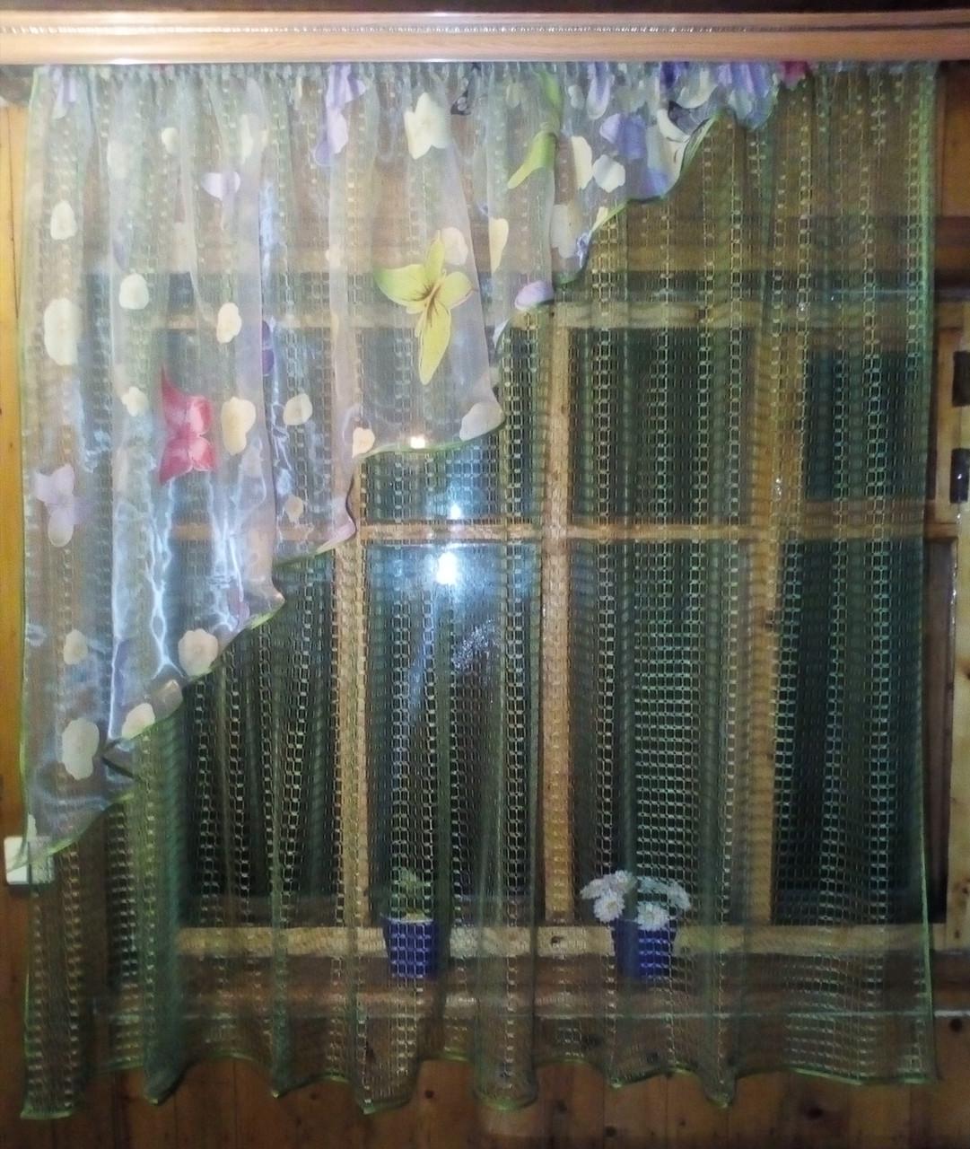 Шторы Фаина левая Зеленый/Бабочки (1102249610) Шторы Фаина левая Зеленый/Бабочки (1102249610)