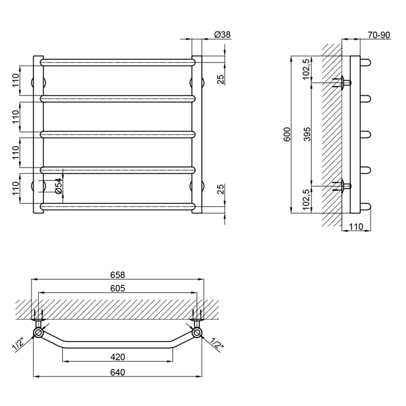 Сушарка для рушників водяна Lidz Trapezium (CRM) D38/25 600x600 мм P5 - фото 2