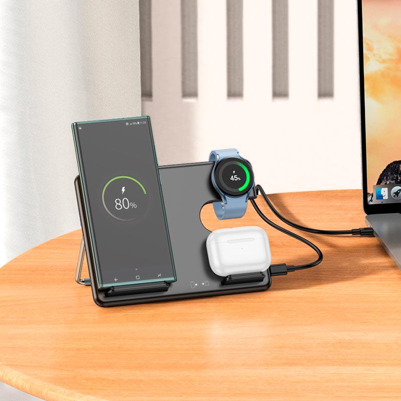 Зарядка беспроводная Qi Hoco Flash folding 3в1 Wireless Fast Charger CQ2 27 Вт (584784) - фото 7