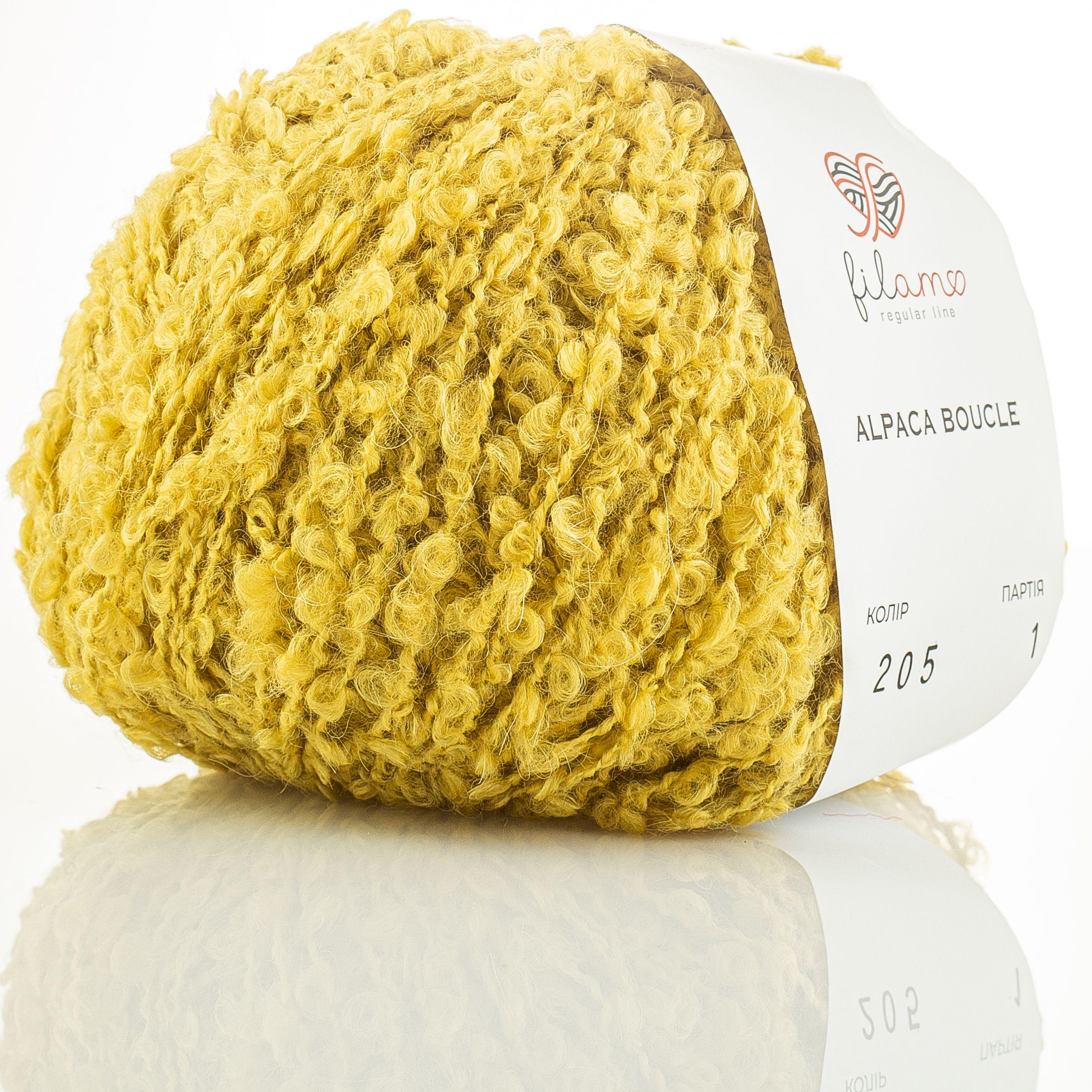 Пряжа букле Filamo Alpaca Boucle 205 гірчичний салат (3943)