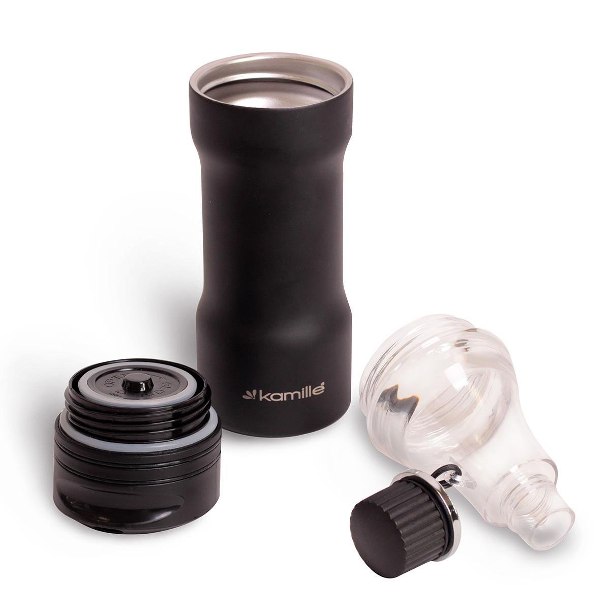 Термокружка со сменной крышкой-бутылкой Kamille KM-2061 из нержавеющей стали 320 мл Черный (150-84-2061.3)