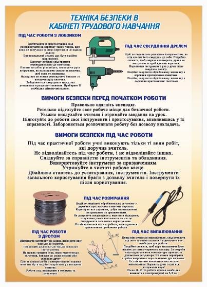 Стенд для школи "Техніка безпеки в кабінеті праці" із ПВХ 500х700 мм (BJ0008)