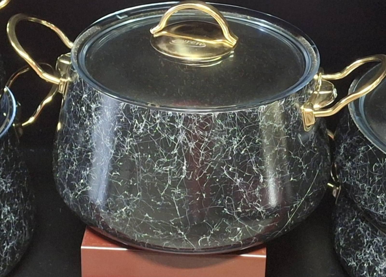 Набор кастрюль со сковородой Evren с антипригарным покрытием 9 пр Черный с белой паутинкой (4482) - фото 2 Набор кастрюль со сковородой Evren с антипригарным покрытием 9 пр Черный с белой паутинкой (4482) - фото 2