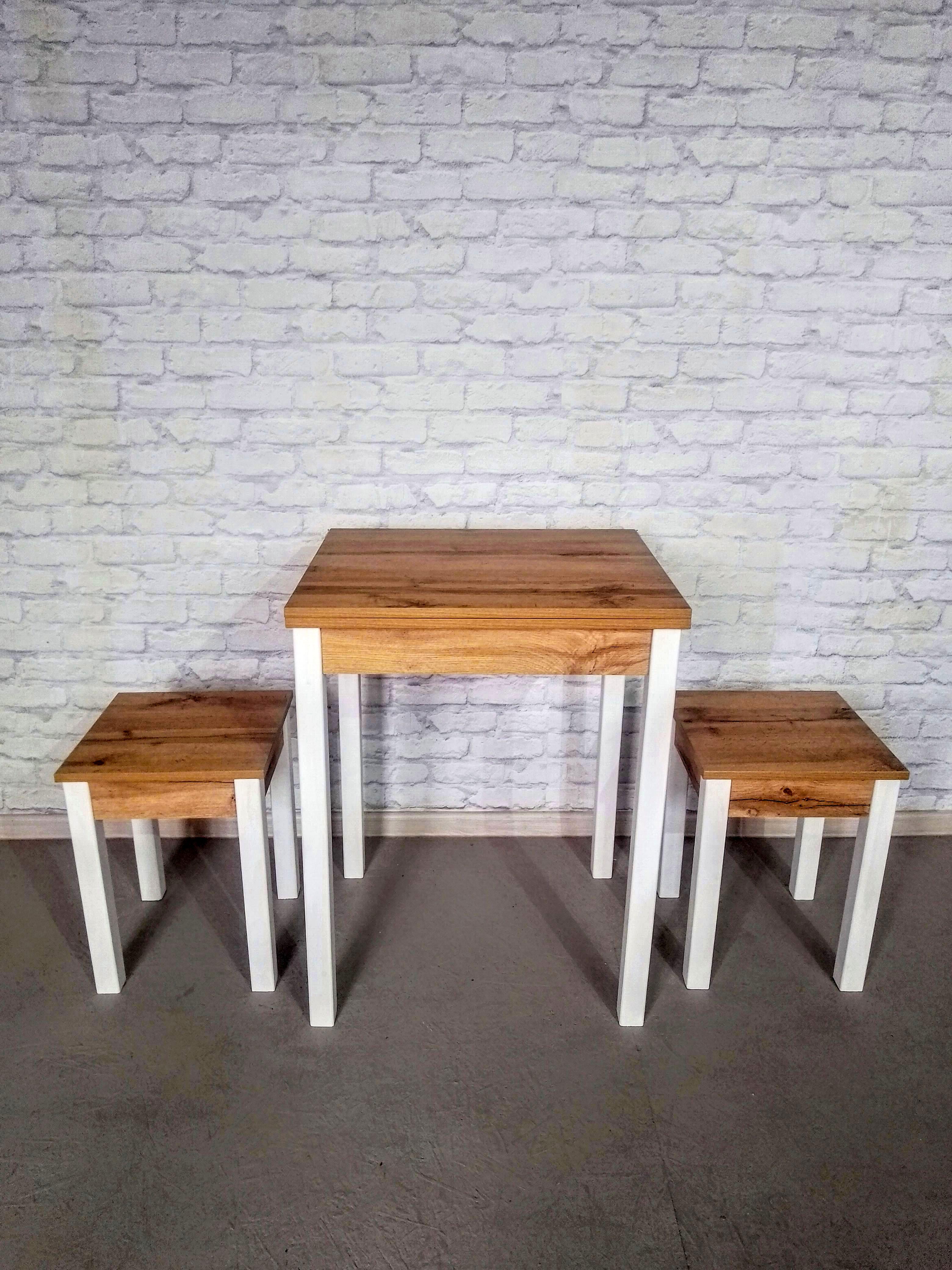 Обідній стіл та 2 табурети Смарт розкладний/ніжки дерев'яні 60х50х75 см/100х60х75 см Дуб аппалачі/Білий (0029) - фото 2 Обідній стіл та 2 табурети Смарт розкладний/ніжки дерев'яні 60х50х75 см/100х60х75 см Дуб аппалачі/Білий (0029) - фото 2