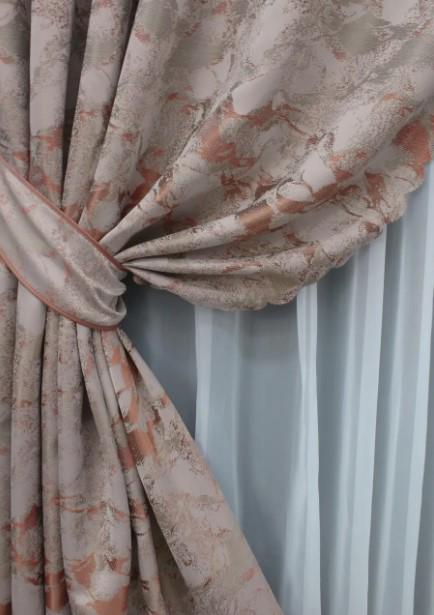 Комплект штор жакард Мармур Al3 1,45х2,7 м 2 шт. Бежевий/Теракотовий (1600ш) - фото 3 Комплект штор жакард Мармур Al3 1,45х2,7 м 2 шт. Бежевий/Теракотовий (1600ш) - фото 3