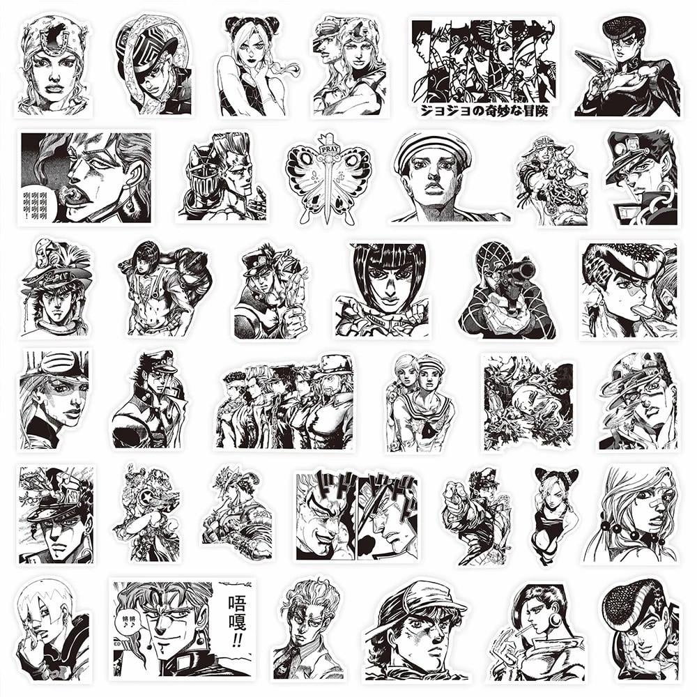 Набор наклеек виниловых Аниме JoJo's Bizarre Adventure на ноутбук/телефон 50 шт. Черно-белый (3062707254)