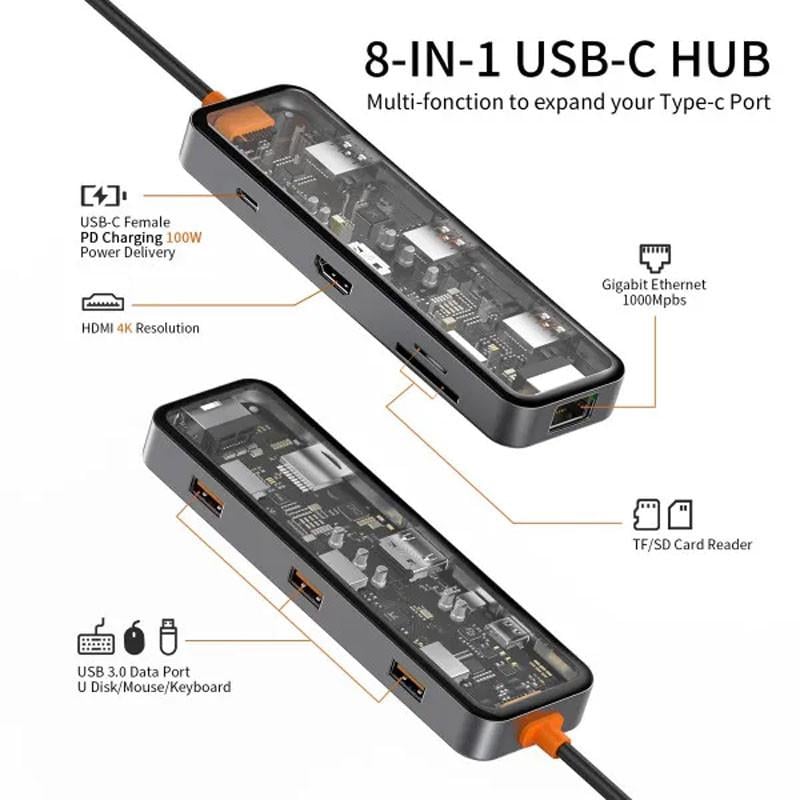 Переходник HUB WIWU Cyber ​​hub CB008 8 in 1 Grey (00000068545_1) - фото 3