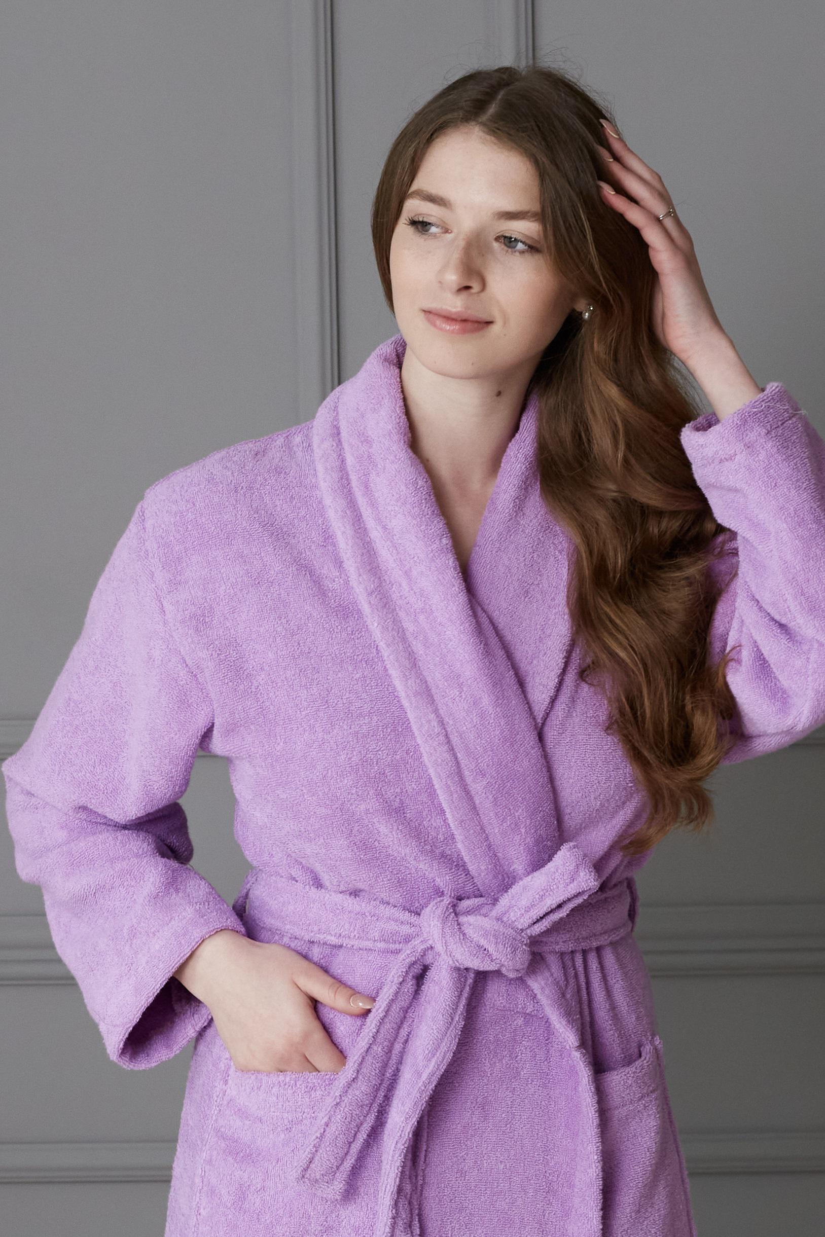 Халат женский махровый 100% хлопок M Сиреневый (8044631) - фото 5