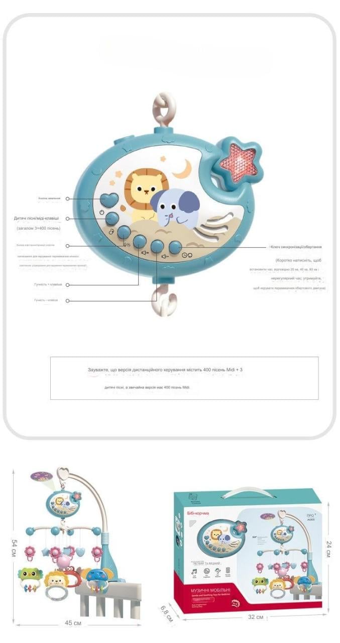 Мобіль музичний 3в1 з нічником проектором та пультом управління - фото 3 Мобіль музичний 3в1 з нічником проектором та пультом управління - фото 3