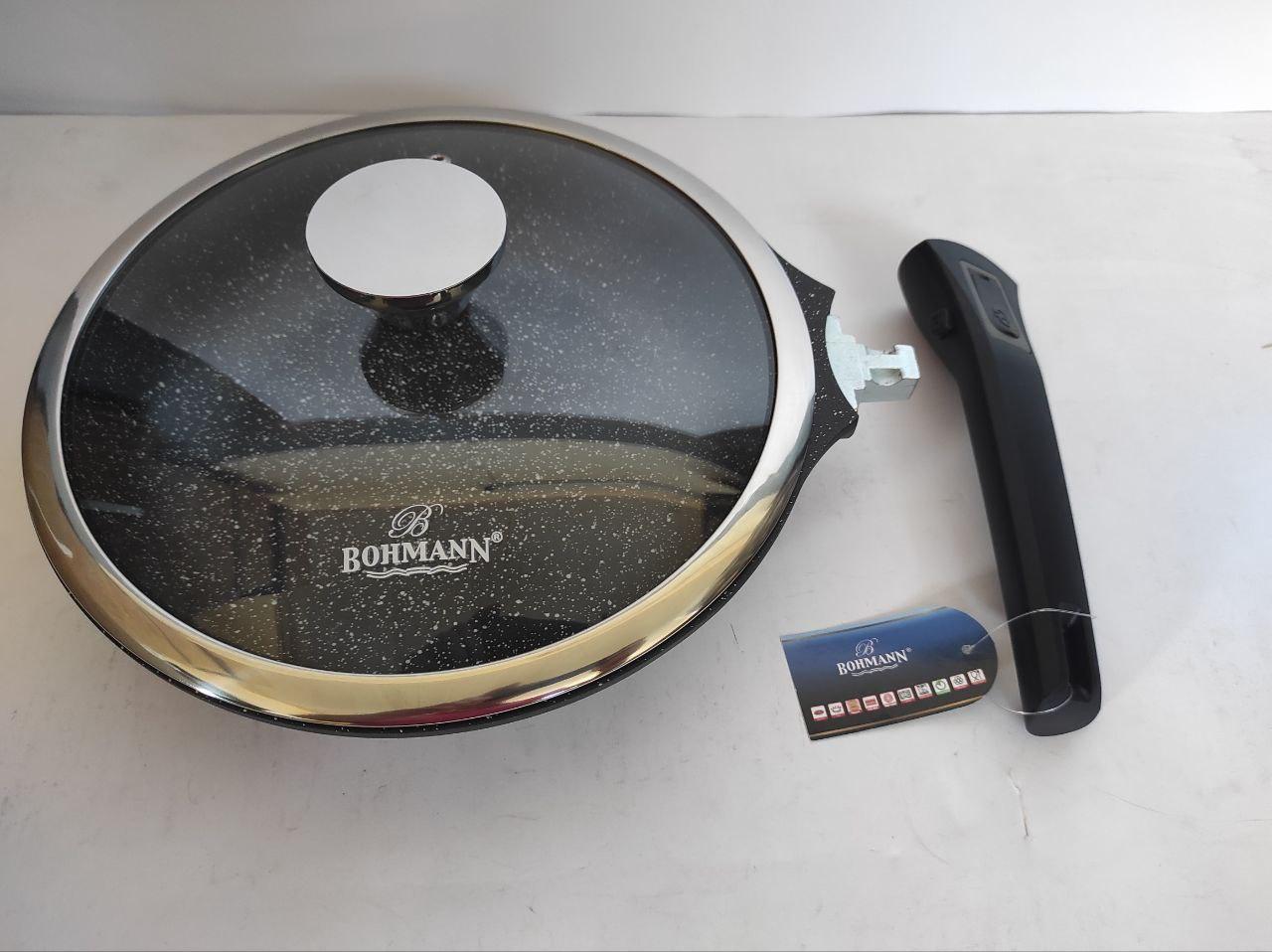 Сковорода зі знімною ручкою/скляною кришкою Bohmann для духовки з антипригарним мармуром 24 см (BH 1730-24 FP) - фото 6 Сковорода зі знімною ручкою/скляною кришкою Bohmann для духовки з антипригарним мармуром 24 см (BH 1730-24 FP) - фото 6