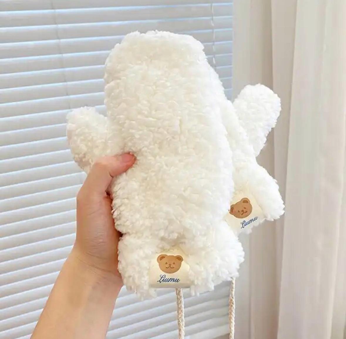 Перчатки меховые Wuke Медведь Тедди со шнурком унисекс one size Белый - фото 4