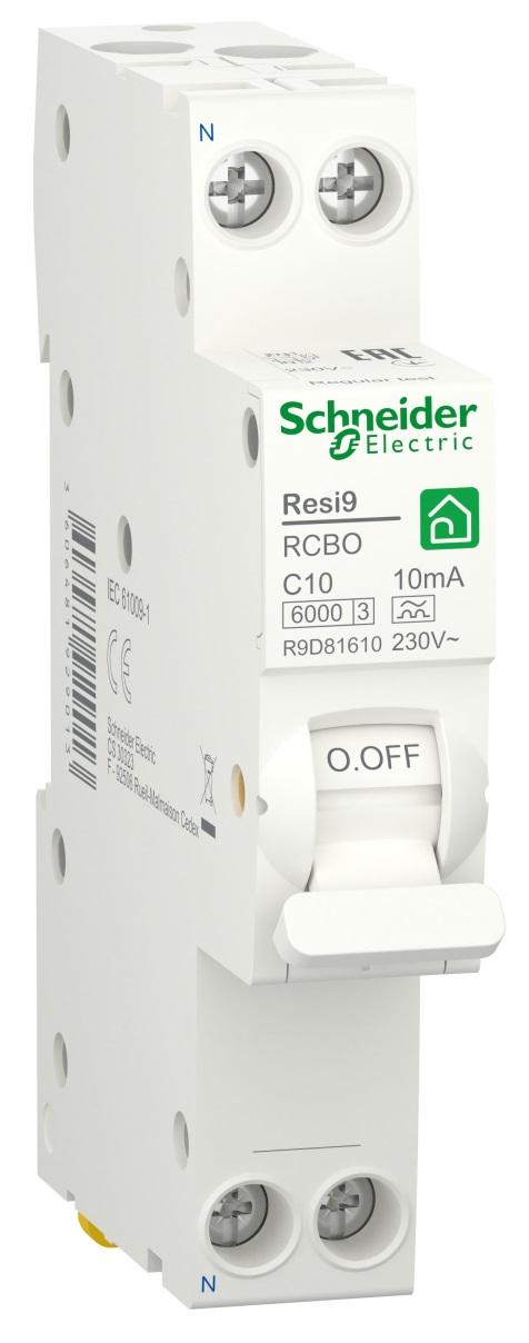 Диференційний вимикач Schneider Electric RESI9 1P+N 10A 10мA C тип А (R9D81610)