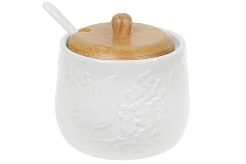Сахарница BonaDi Naturel 350мл 938017 с ложкой и бамбуковой крышкой (100538)
