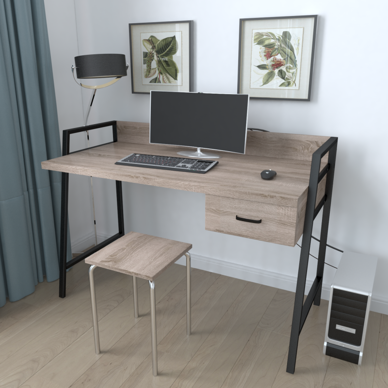 Письменный стол Ferrum-decor Komfort металл/ДСП 32 мм Черный/Дуб Сонома Трюфель (FRD-103426)