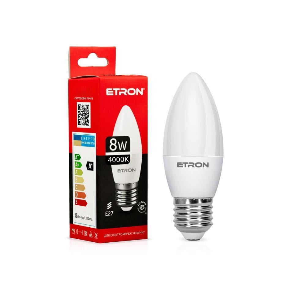 Лампа LED ETRON 8W C37 4000K E27 Light