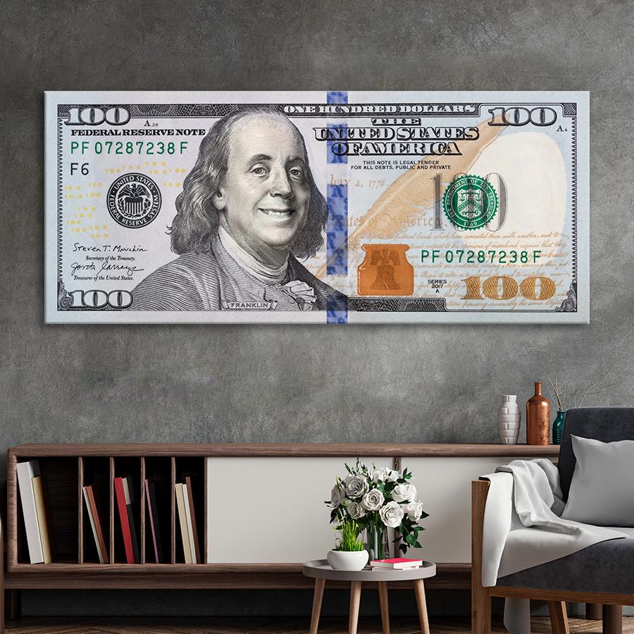 Картина на холсте 100 долларов оригинал 80x35 см (dol2_L)
