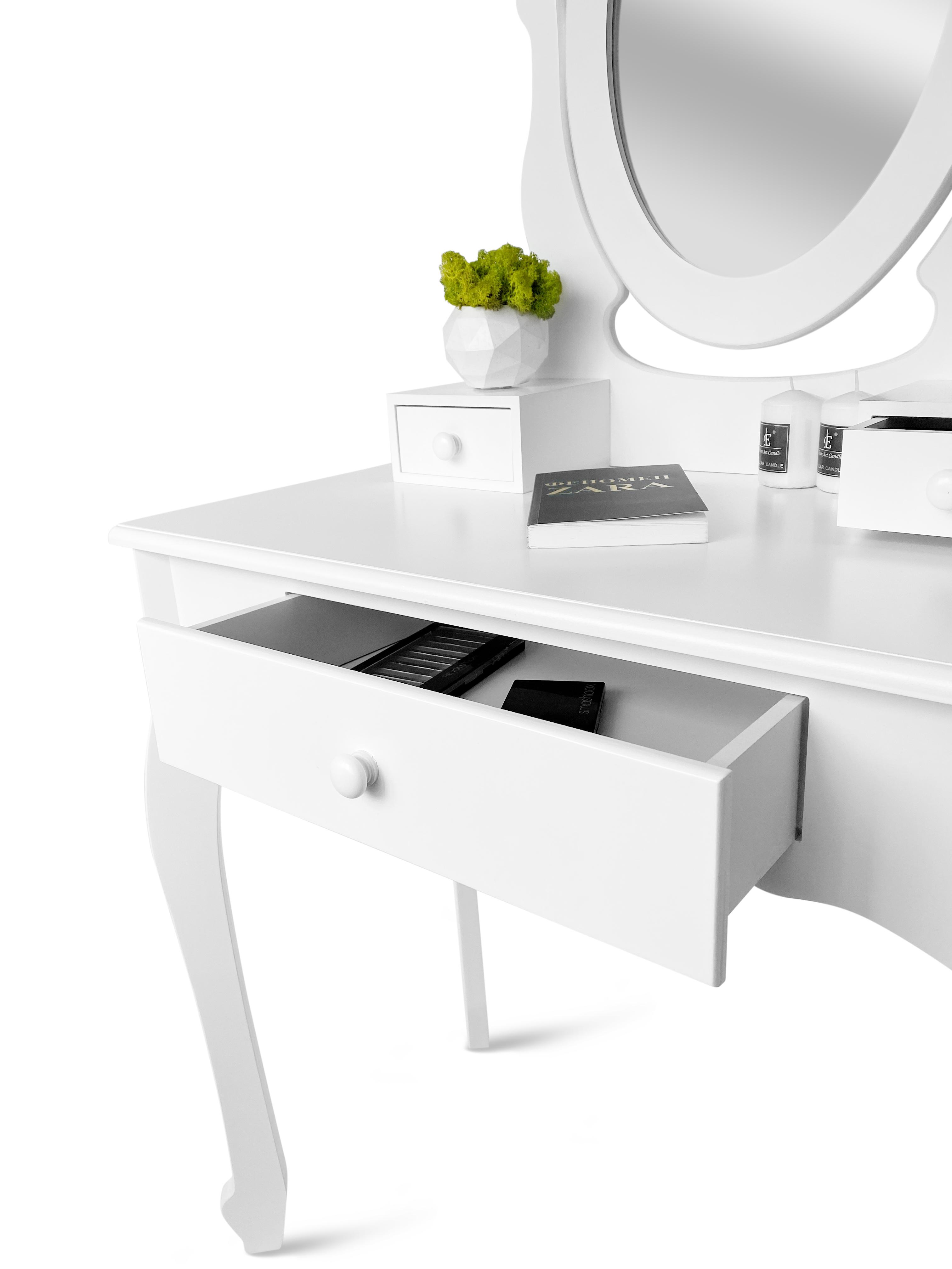 Туалетный столик с зеркалом Homart Bianka та табуретом Белый (9364) - фото 6 Туалетный столик с зеркалом Homart Bianka та табуретом Белый (9364) - фото 6