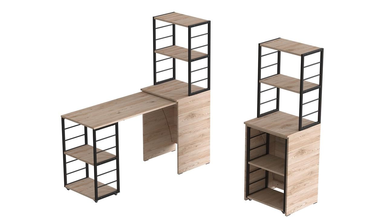 Стіл-тумба трансформер Ferrum-decor Смарт 3/1 з етажеркою метал/ДСП 16 мм 1430x1450x500 мм Чорний/Дуб Сан-Марино (FRD-105110) - фото 6